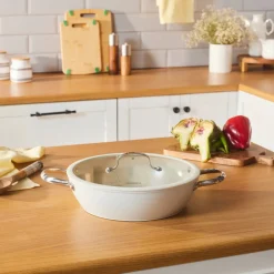 Karaca Swiss Crystal Almond Cream Handle Flache Kasserolle 30 cm Creme01 Online