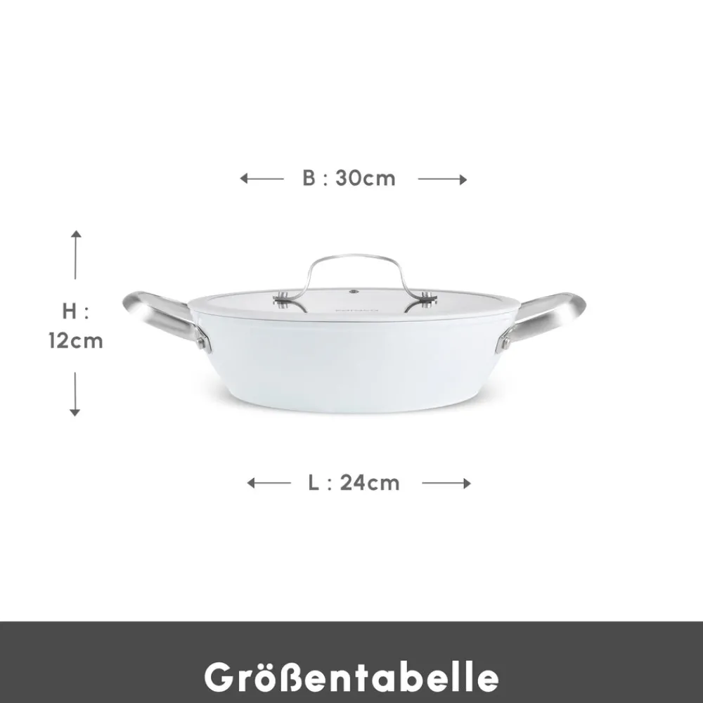 Karaca Swiss Crystal Almond Cream Handle Flache Kasserolle 30 cm Creme01 Online