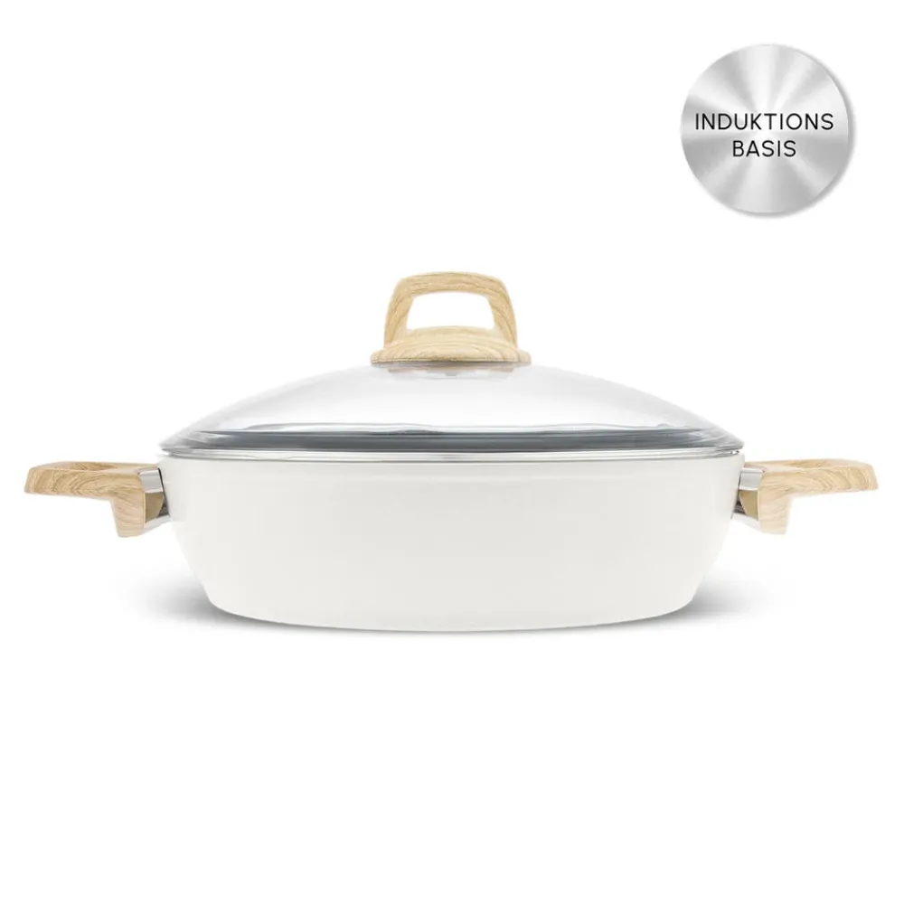 Karaca Swiss Crystal Induktions Flacher Kochtopf, 26 cm, Creamy