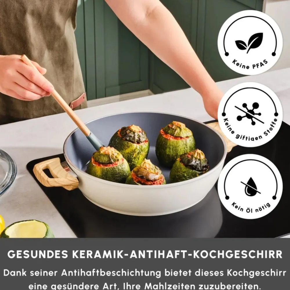 Karaca Swiss Crystal Induktions Flacher Kochtopf, 26 cm, Creamy
