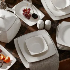 Karaca Talia Cream 60-teiliges Tafelservice für 12 Personen Platin Eckig Platın