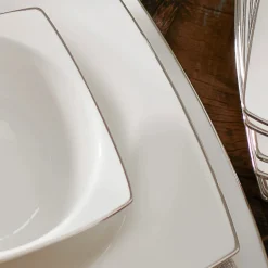 Karaca Talia Cream 60-teiliges Tafelservice für 12 Personen Platin Eckig Platın