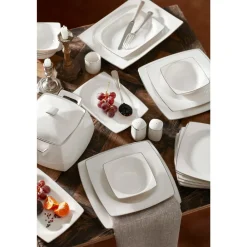Karaca Talia Cream 60-teiliges Tafelservice für 12 Personen Platin Eckig Platın