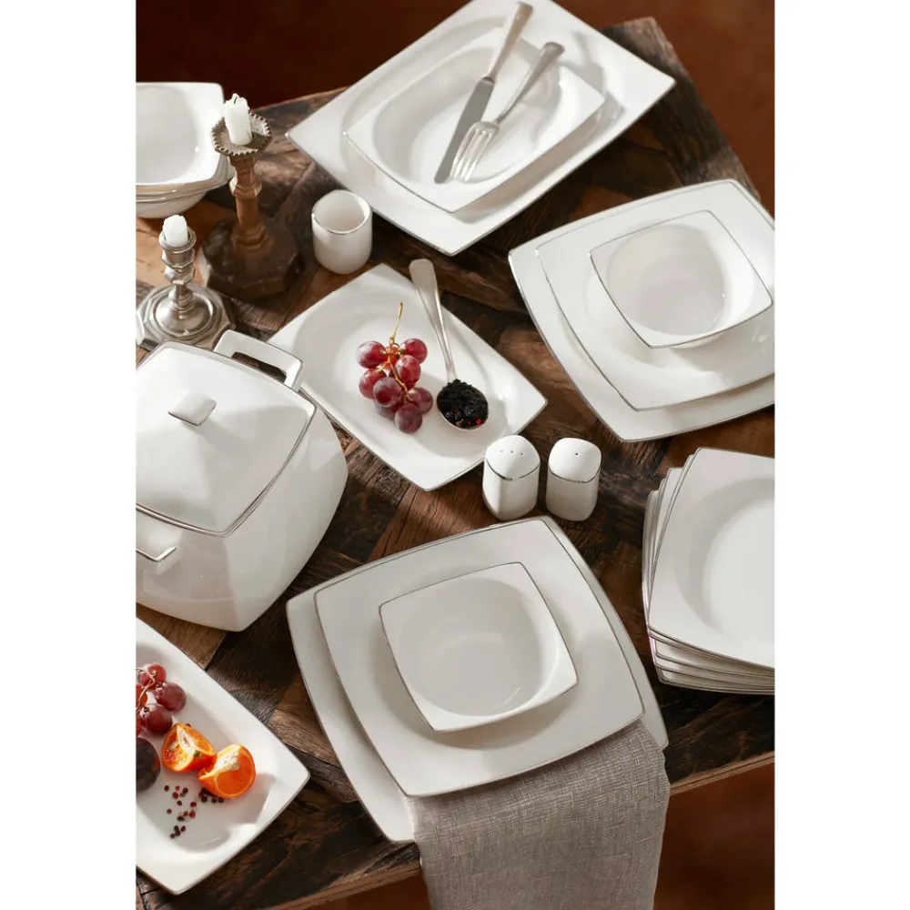 Karaca Talia Cream 60-teiliges Tafelservice für 12 Personen Platin Eckig Platın