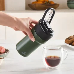 Karaca Thermosteel Camping 2-in-1 Edelstahl-Thermosflasche 450 ml Khaki Clearance