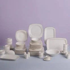 Karaca Timeless Gold Square Geschirr-Set für 12 Personen, 84-teilig Weıß01 Best