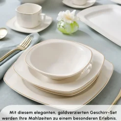Karaca Timeless Gold Square Geschirr-Set für 12 Personen, 84-teilig Weıß01 Best