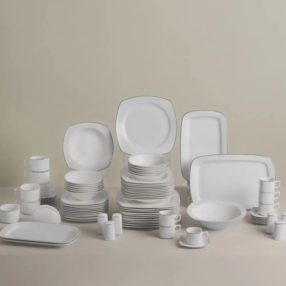 Karaca Timeless Square Geschirr-Set für 12 Personen, 84-teilig Gold Sale