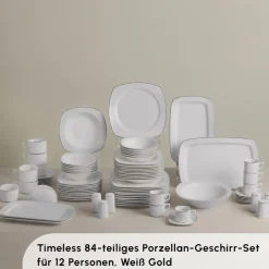Karaca Timeless Square Geschirr-Set für 12 Personen, 84-teilig Gold Sale