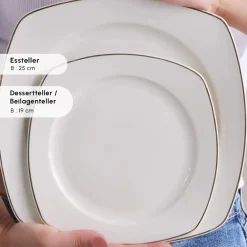 Karaca Timeless Square Geschirr-Set für 12 Personen, 84-teilig Gold Sale