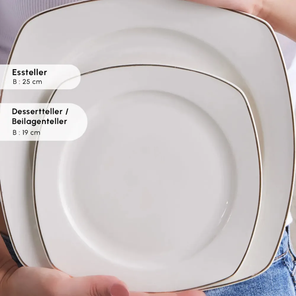 Karaca Timeless Square Geschirr-Set für 12 Personen, 84-teilig Gold Sale