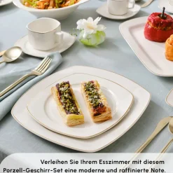 Karaca Timeless Square Geschirr-Set für 12 Personen, 84-teilig Gold Sale
