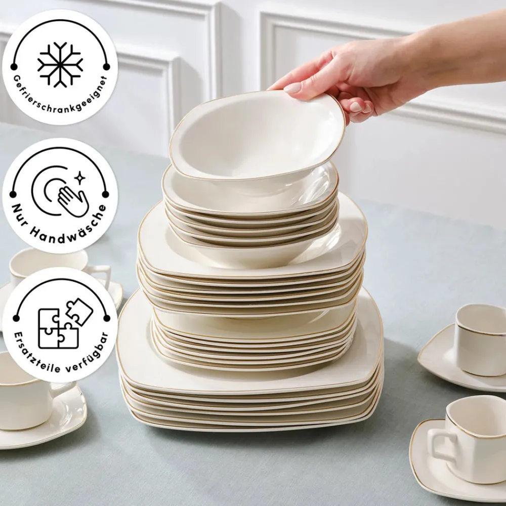Karaca Timeless Square Geschirr-Set für 12 Personen, 84-teilig Gold Sale