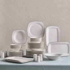 Karaca Timeless 59-teiliges Porzellan Halb-Quadratisches Dinner-Set für 12 Personen, Gold Hot
