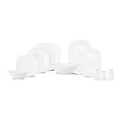 Karaca Timeless 59-teiliges Porzellan Halb-Quadratisches Dinner-Set für 12 Personen, Gold Hot