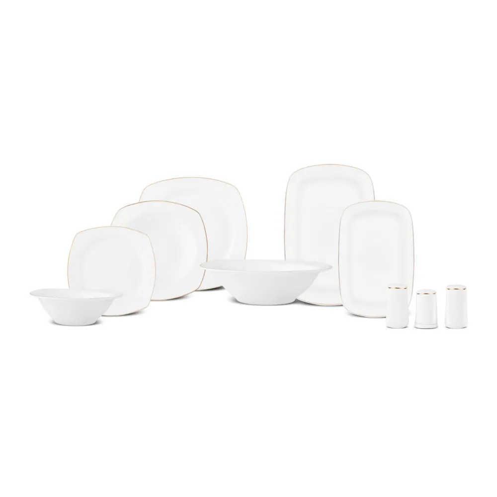 Karaca Timeless 59-teiliges Porzellan Halb-Quadratisches Dinner-Set für 12 Personen, Gold Hot