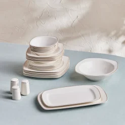 Karaca Timeless 59-teiliges Porzellan Halb-Quadratisches Dinner-Set für 12 Personen, Gold Hot