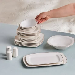 Karaca Timeless 59-teiliges Porzellan Halb-Quadratisches Dinner-Set für 12 Personen, Gold Hot