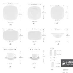 Karaca Timeless White Square Geschirr-Set für 12 Personen, 84 Teilig Weıß New