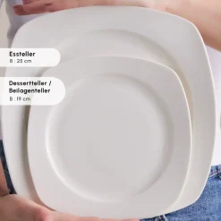 Karaca Timeless White Square Geschirr-Set für 12 Personen, 84 Teilig Weıß New