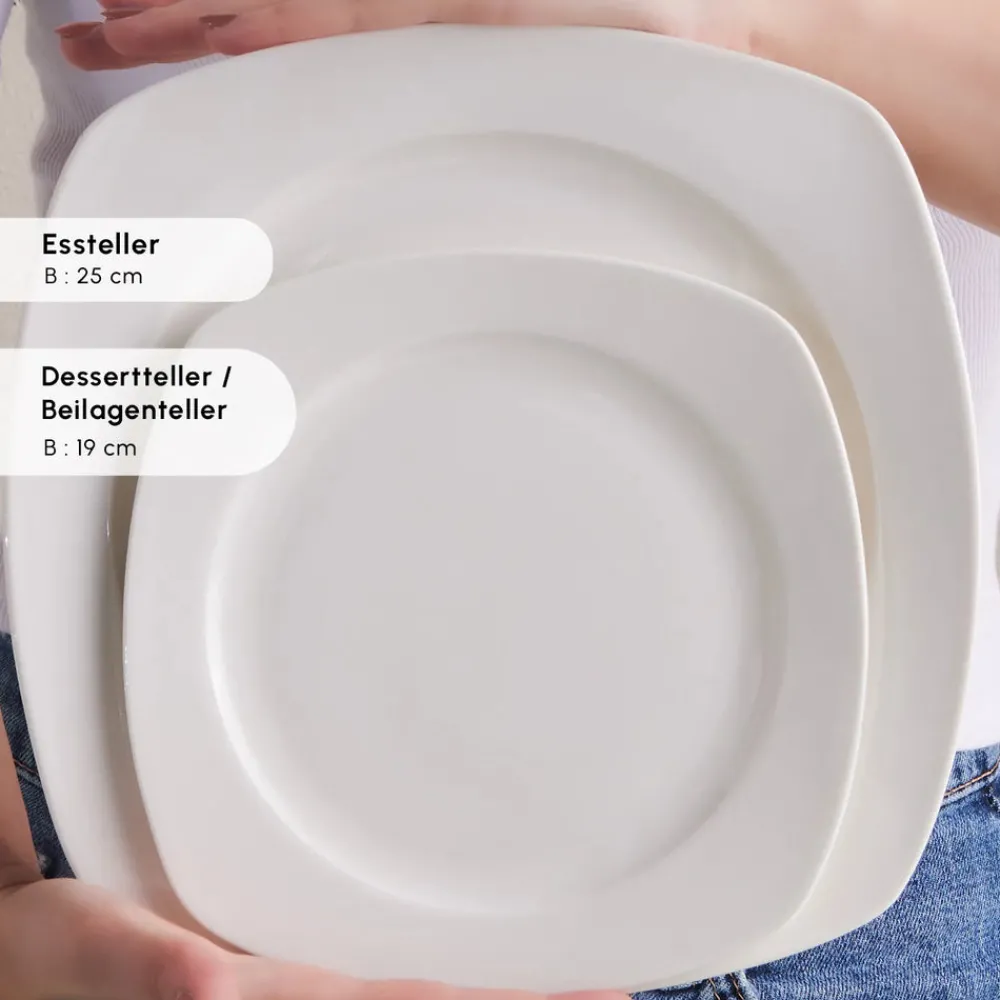 Karaca Timeless White Square Geschirr-Set für 12 Personen, 84 Teilig Weıß New