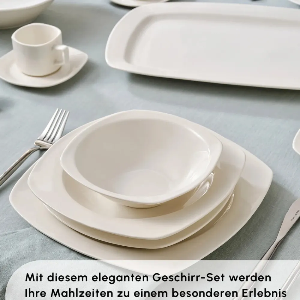 Karaca Timeless White Square Geschirr-Set für 12 Personen, 84 Teilig Weıß New