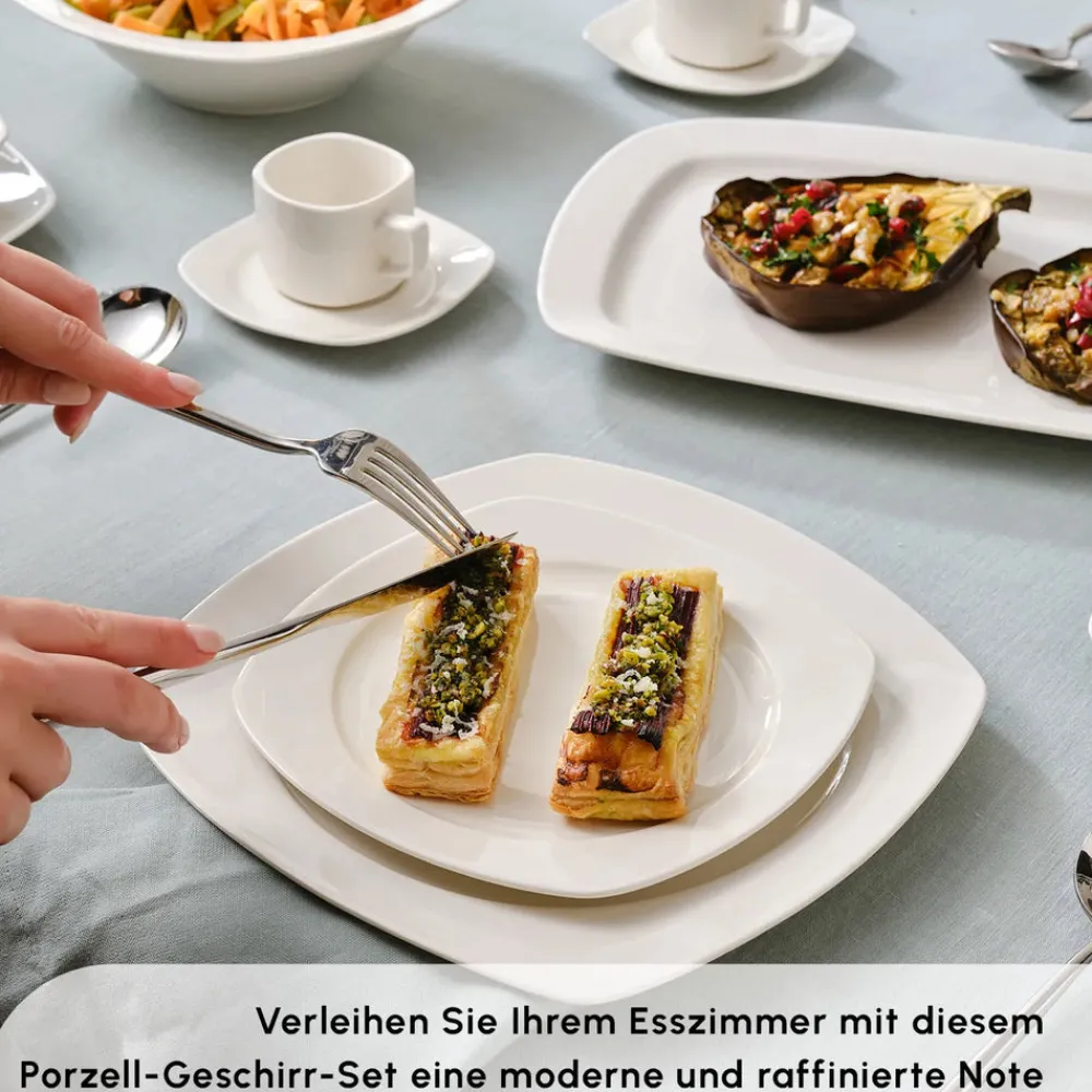 Karaca Timeless White Square Geschirr-Set für 12 Personen, 84 Teilig Weıß New
