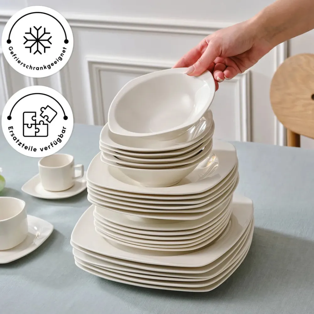 Karaca Timeless White Square Geschirr-Set für 12 Personen, 84 Teilig Weıß New