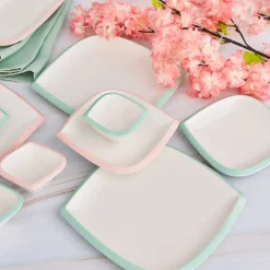 Karaca Tiny Rim für 6 Personen Frühstücksset und Servierschalen, 26 Teilig, Rosa Grün Multıfarben Clearance