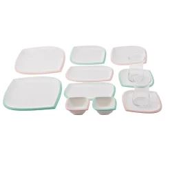 Karaca Tiny Rim für 6 Personen Frühstücksset und Servierschalen, 26 Teilig, Rosa Grün Multıfarben Clearance