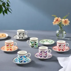 Karaca Tracy 12-teiliges Bone China Espresso Türkisch-Kaffeetassen-Set für 6 Personen, 80 ml, Mehrfarbig Gold Outlet