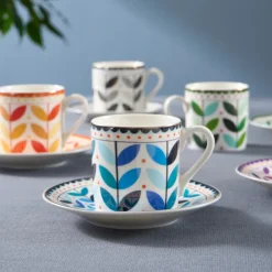 Karaca Tracy 12-teiliges Bone China Espresso Türkisch-Kaffeetassen-Set für 6 Personen, 80 ml, Mehrfarbig Gold Outlet