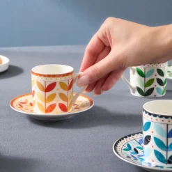 Karaca Tracy 12-teiliges Bone China Espresso Türkisch-Kaffeetassen-Set für 6 Personen, 80 ml, Mehrfarbig Gold Outlet
