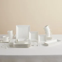 Karaca Trend Emboss Quadrat Frühstücksset und Servierschalen, 32 Teilig Weıß01 Discount
