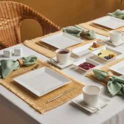 Karaca Trend Emboss Quadrat Frühstücksset und Servierschalen, 32 Teilig Weıß01 Discount