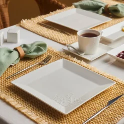 Karaca Trend Emboss Quadrat Frühstücksset und Servierschalen, 32 Teilig Weıß01 Discount