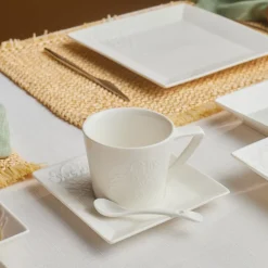 Karaca Trend Emboss Quadrat Frühstücksset und Servierschalen, 32 Teilig Weıß01 Discount