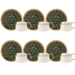 Karaca Verde 12-teiliges Porzellan Espresso Türkischer Kaffeetassen-Set für 6 Personen, 100 ml, Mehrfarbig Grün01 Clearance
