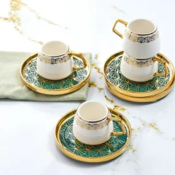 Karaca Verde 12-teiliges Porzellan Espresso Türkischer Kaffeetassen-Set für 6 Personen, 100 ml, Mehrfarbig Grün01 Clearance
