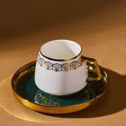Karaca Verde 12-teiliges Porzellan Espresso Türkischer Kaffeetassen-Set für 6 Personen, 100 ml, Mehrfarbig Grün01 Clearance