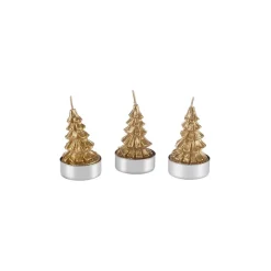 Karaca Weihnachten Tannenbaum 3 Teilig Kerze, 3,8x3,8x7 cm Gold Clearance