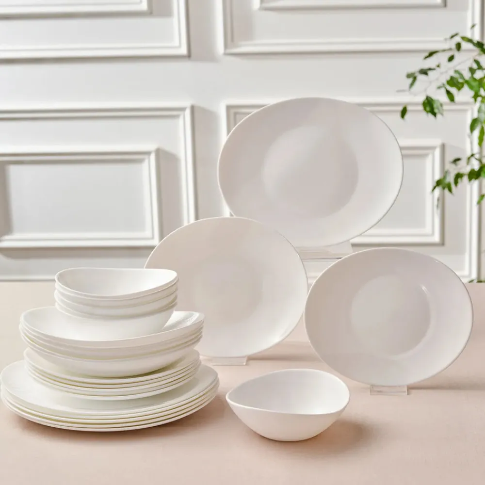 Karaca White Pure Opal Glas Tafelservice 24-teilig für 6 Personen Weıß01 Sale