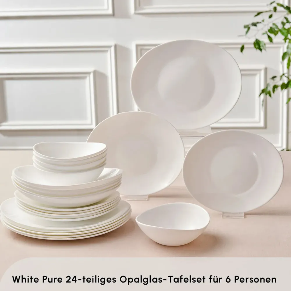 Karaca White Pure Opal Glas Tafelservice 24-teilig für 6 Personen Weıß01 Sale