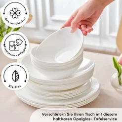Karaca White Pure Opal Glas Tafelservice 24-teilig für 6 Personen Weıß01 Sale
