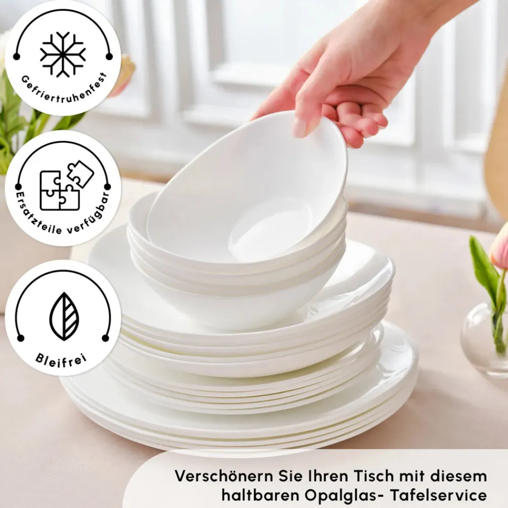 Karaca White Pure Opal Glas Tafelservice 24-teilig für 6 Personen Weıß01 Sale