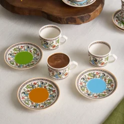 Karaca Yasemen 12-teiliges Bone China Espresso Türkisch-Kaffeetassen-Set für 6 Personen, 80 ml, Mehrfarbig Multıfarben Outlet