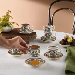 Karaca Yasemen 12-teiliges Bone China Espresso Türkisch-Kaffeetassen-Set für 6 Personen, 80 ml, Mehrfarbig Multıfarben Outlet