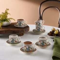 Karaca Yasemen 12-teiliges Bone China Espresso Türkisch-Kaffeetassen-Set für 6 Personen, 80 ml, Mehrfarbig Multıfarben Outlet