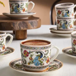 Karaca Yasemen 12-teiliges Bone China Espresso Türkisch-Kaffeetassen-Set für 6 Personen, 80 ml, Mehrfarbig Multıfarben Outlet