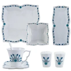 Karaca İznik Frühstücksset und Servierschalen 32- teilig für 6 Personen Blau01 New